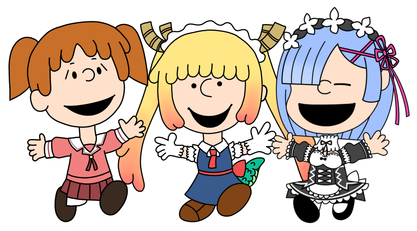 Anime Girls in Peanuts style Crossover T-shirt